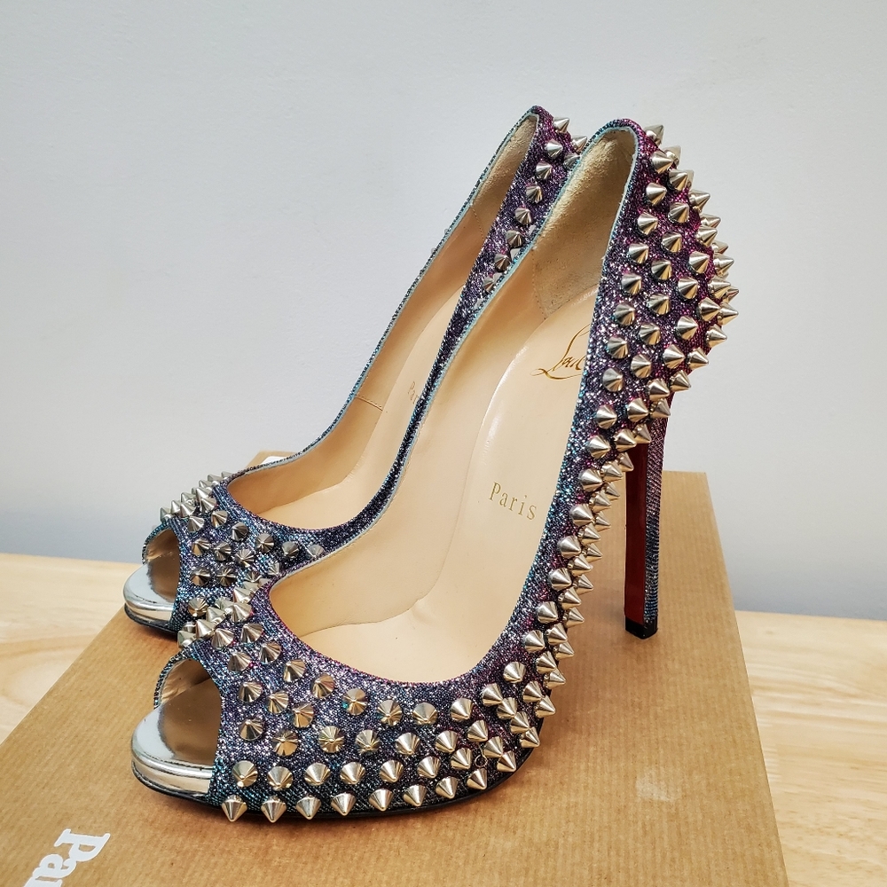 Christian Louboutin Flo Spikes 120 Turquoise Violet, 35 - Picture 3 of 10